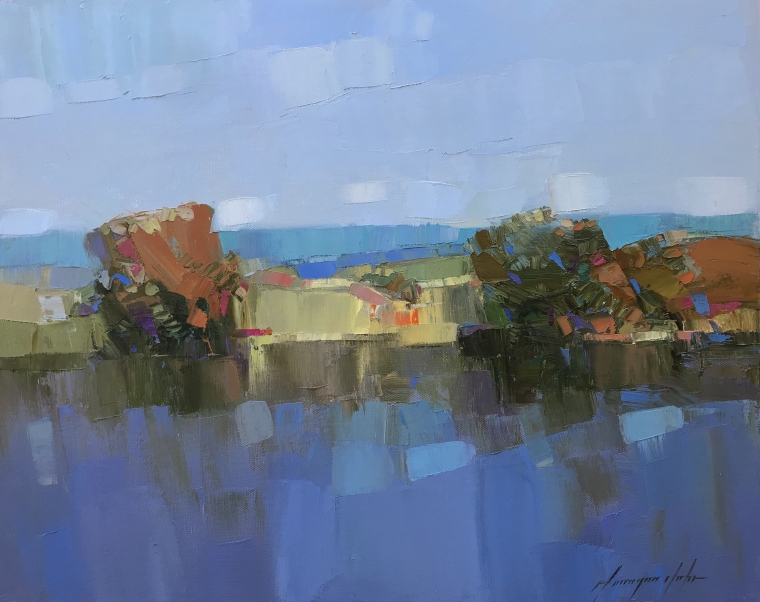 Lake View, Original oil Painting, Handmade artwork, One of a Kind